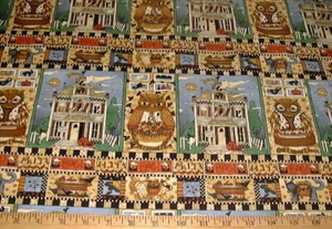 DEBBIE MUMM Fabric - Halloween Owls & Haunted House Squares Stripe - 15" REMNANT - Picture 1 of 1