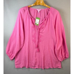 NWT Lilly Pulitzer Etta Top Embroidered Tassel Blouse Hotty Pink Womens XL Beach - Imagen 1 de 13