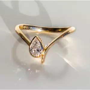 Fede Nuziale Diamante Taglio Pera Coltivata in Laboratorio 1,00 Ct IGI 14K Oro Giallo 5 6 - Foto 1 di 10