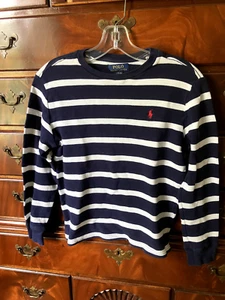 Boys POLO Ralph Lauren navy and white striped thermal shirt size L (14-16) - Picture 1 of 4