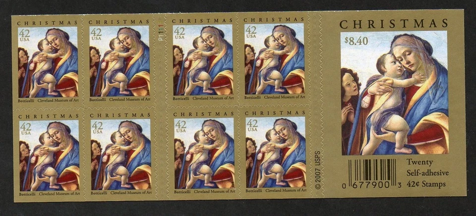 USA Scott 4359a Complete Self Adhesive Pane - 2008 42¢ Christmas Botticelli - Image 1 of 1