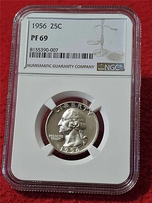 1956 PROOF WASHINGTON SILVER QUARTER   NGC PF 69    NO SPOTS              #T6118 - Image 1 of 2