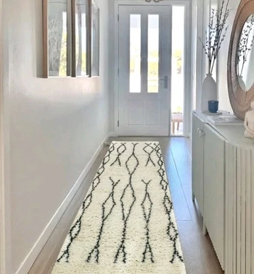 Alfombra de corredor marroquí alfombra bereber de lana blanca y negra alfombra de pasillo larga 3x11 Foto 1 de 4