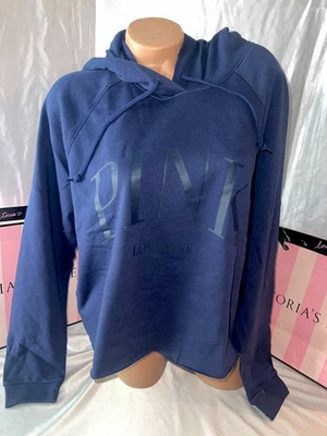 Victorias Secret PINK Cut-Off Hoodie XL Dark Blue - Image 1 of 2