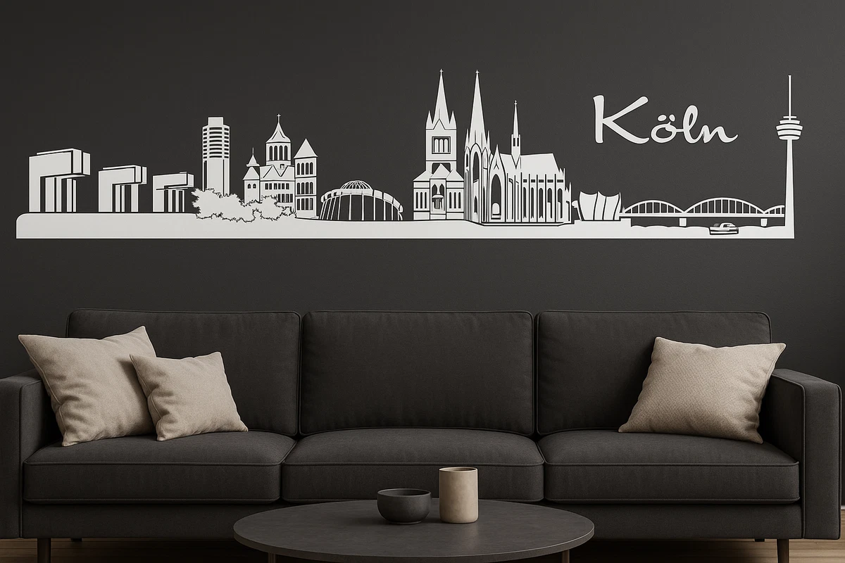 Wandtattoo Köln Skyline Collage – 140x33 Cm, Mittelgrau, Selbstklebend & Rückstandslos Entfernbar