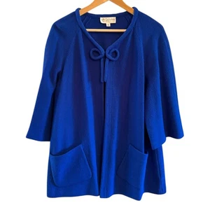 St John Collection Size 12 Made in the USA Blue Bow Collar Hook & Eye Cardigan - Picture 1 of 8