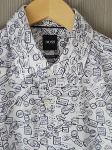 Hugo Boss Short Sleeve Shirt, White & Navy, Medium In Immaculate Condition - Picture 1 of 10