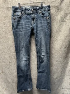 Pantalones de mezclilla para mujer Miss Me Bootcut talla 27 pedrería Y2K flor de lis motociclista LEER - Imagen 1 de 12