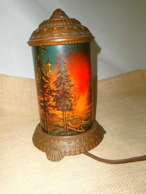 Vintage  1930's Scene In -Action Cast Iron Motion Lamp RARE  Forest Fire READ - Image 1 of 4