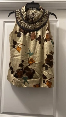 Blusa Etcetera 100 Seda Floral Sem Mangas Frisada Gola Alta Feminina 8 Escritório Boho - Imagem 1 de 4