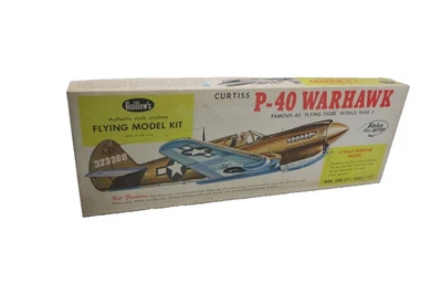 Guillow's #405 Curtiss P-40 Warhawk Flying Tiger Model Kit Balsa WWII Plane - Image 1 of 4