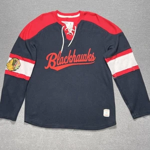 Chicago Blackhawks Hemd Herren Large Schwarz Schnürung Langarm Retro Pullover - Bild 1 von 14