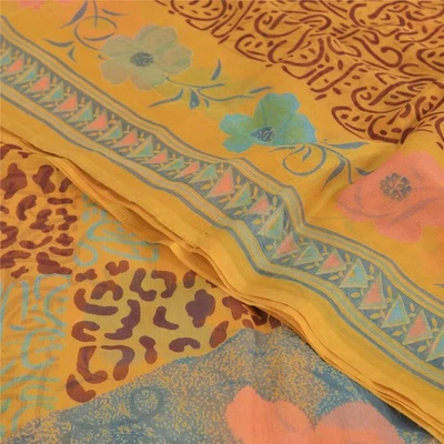 Saris Sánskriti Vintage Multi Pura Gasa Seda Estampado Sari 5Yd Tela Artesanal Foto 1 de 4