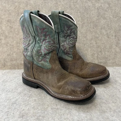 Botas de caubói Dan Post Nia couro verde/marrom crianças juvenis tamanho 12 D infantis  - Imagem 1 de 4