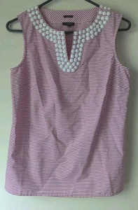 Talbots Damen ärmellos rosa/weiß gestreift Perlen V-Ausschnitt Tank Gr. 2 Sommer - Bild 1 von 5