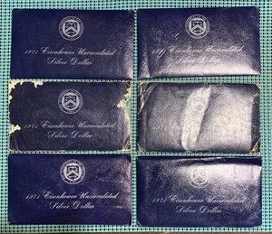 SIX (6) 1971 Eisenhower UNC 40% Silver dollars - blue envelopes - Picture 1 of 13