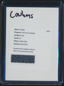 2025 ABSOLUTE GLASS REDEMPTION JAYDON BLUE COWBOYS - Picture 1 of 1