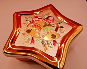 Weihnachten Sternförmige Chokin Box 24K Goldrand Japan 1987 Jamestown China Co. - Bild 1 von 7