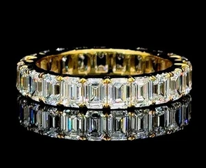 5 Ct Iced Out Emerald White Moissanite Diamond Eternity Yellow gold Silver Ring - Picture 1 of 6