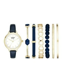 Crown & Ivy: Azul / Oro 1 reloj y 6 pulseras Set: Nuevo en caja "7 Piece Set" - Imagen 1 de 7