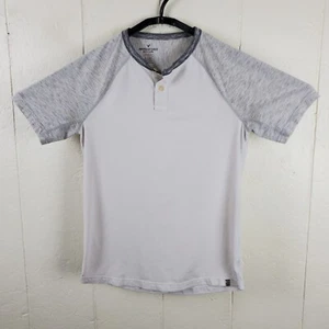 American Eagle Shirt Mens Extra Small White Gray Henley 1/4 Button Short Sleeve - Picture 1 of 16