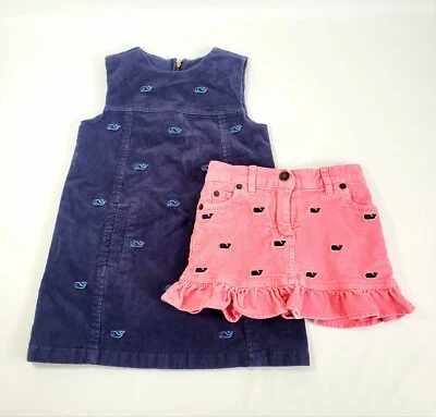 Vineyard Vines Girls Size 3T Corduroy Jumper Dress And Skirt Embroidered Whales - Image 1 of 4