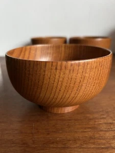 Turned wooden Teak Carved Footed Bowls Mid Century Set Of Three Vintage - Picture 1 of 13