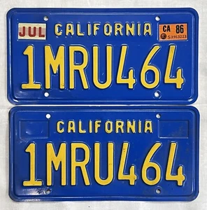 1986 California Nummernschild PAAR 1969-87 Serie CA #1MRU464 - Bild 1 von 6