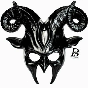 Black Goat Ram Horns Wendigo Pagan Masquerade Mask Devil Goblin Halloween Mask - Picture 1 of 1