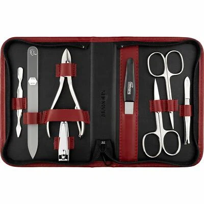 Solingen Maniküre Set mit Zange und Glasfeile 8 teilig - Made in Germany rot - Bild 1 von 4