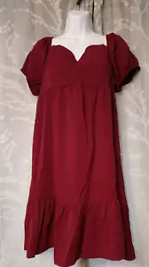 BELONGSCI Women's Wine Red Dress Size L Sweetheart Neck Puff Sleeve A-Line Mini - Picture 1 of 18