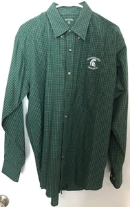 Mens Antigua Michigan State Official Green Checked L Sleeve Dress Shirt Medium - Picture 1 of 5