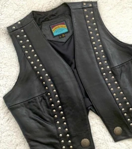 90s Rare Vintage Pioneer Wear Cow Leather Vest Studded $295 Western - Picture 1 of 2