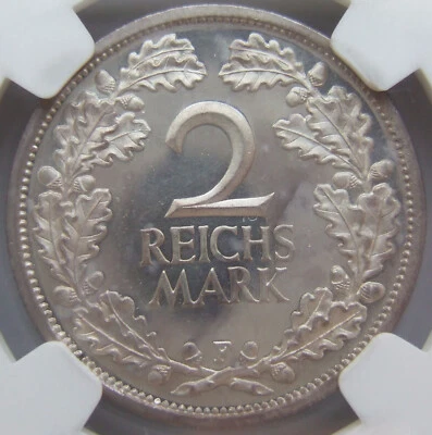 Coin Weimar Republic 2 Reichsmark 1927 F In Proof NGC PF62 CAMEO - Image 1 of 4
