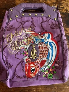 Christian Audigier Handbag Koi Fish Purple Sequin All Over Graphics - Picture 1 of 15