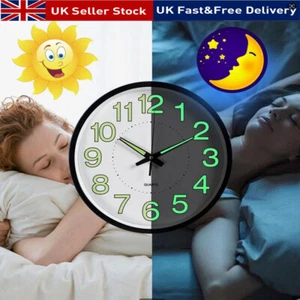 12" Luminous Wall Clock Silent Quartz Home Clock Illuminated Night Light Digital - Picture 1 of 12