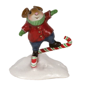 Wee Forest Folk CANDY CANE CAREENER, WFF# M-663, Christmas Skiing Mouse - Picture 1 of 1