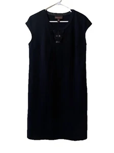 Dana Buchman Black Jersey Beaded Front Ladies Classic Shift Dress Women Medium - Picture 1 of 10