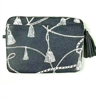 Chicos Tablet Laptop Tech Case Black White Tassel Print Zip - Image 1 of 4