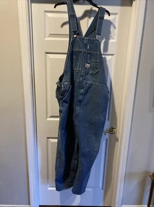 Vintage Round House 52 X 32 Carpenter Bib Overalls Jeans Made in USA Denim - Picture 1 of 12
