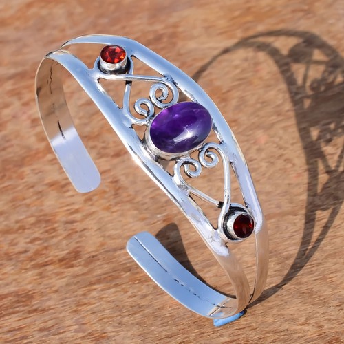 VALENTINO Bracciale Argento Sterling 925 Elegante Bracciale Elegante Ametista & Granato Tagliato Granato Rosso