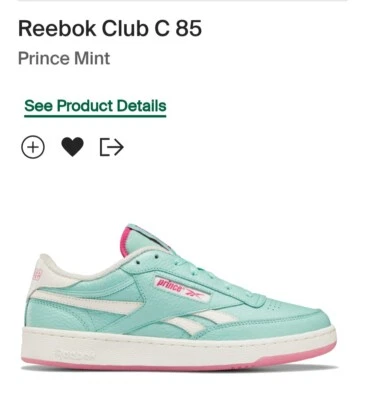 Reebok Club C 85 Prince Mint: GY8055 Size 7 NWT - Image 1 of 4