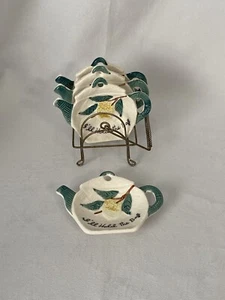 Vintage Ceramic Teabag Holders (4) with Metal Rack  with Lemon and teapot design - Picture 1 of 13