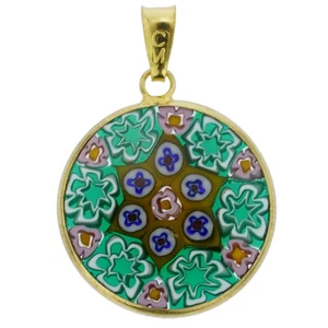 GlassOfVenice Murano Glass Millefiori Pendant in Gold-Plated Frame 3/4" - Picture 1 of 4