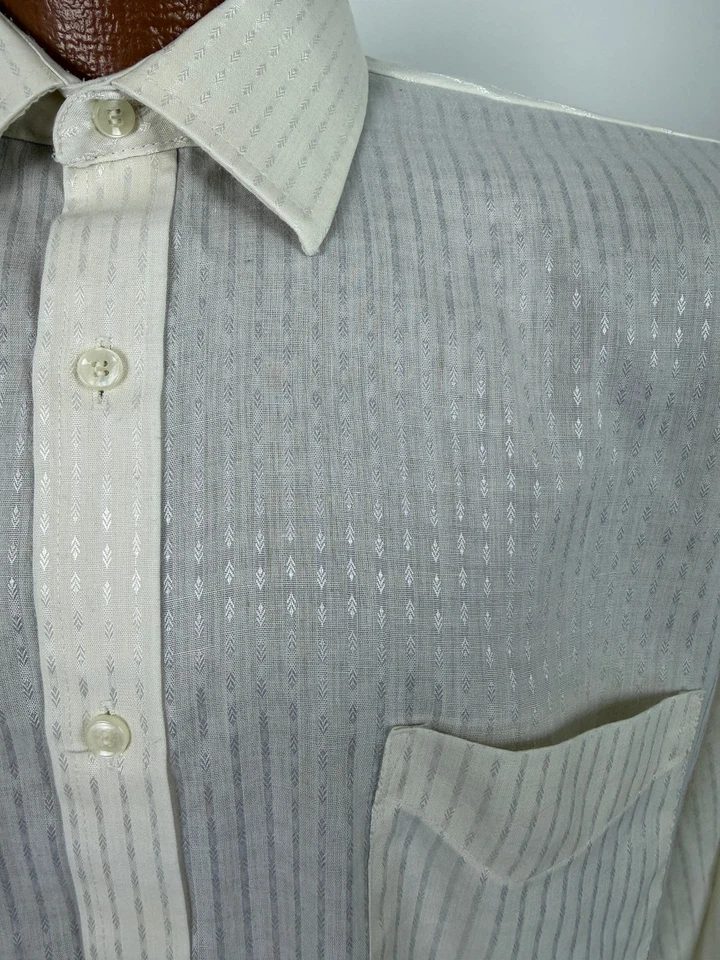 Camisa de Vestir Vintage Años 80 Jacquard Rayas Hombres M Ajustada Cónica Marfil 15.5 32 33 Foto 1 de 4