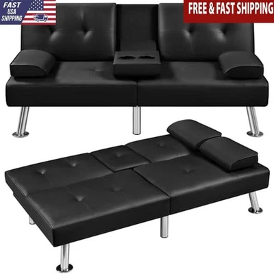 Sofá cama convertible futón ajustable con portavasos y reposabrazos extraíbles nuevo Foto 1 de 4