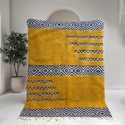 Moroccan Berber Wool Rug Handmade Color Yellow Luxury Design Area Carpet Rug - Image 1 of 4