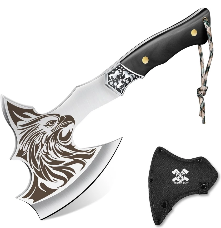 Camping Hatchet, Full Tang Outdoor Forged Blade Axe with Decorative Handle.  - Image 1 of 4