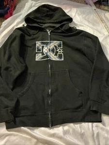DC SHOES Men Medium Vintage Y2K Black PLAID Zip Up Sweatshirt HOODIE Skateboard - Picture 1 of 5