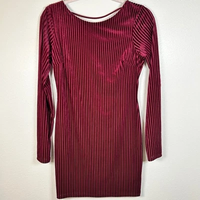 Forever 21 бордовый ребристый бархат платье мини обтяжку длинным рукавом женщин средний - Изображение 1 из 4